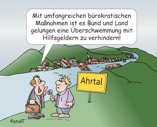 Cartoon: Ahrtal - Hilfsgelder (medium) by wista tagged ahr,ahrtal,flut,flutkatastrophe,hilfe,hilfsgelder,wiederaufbau,milliarden,auszahlung,bürokratie,bund,länder,rheinlandpfalz,scholz,dreyer,versprechen,zusage,unterstützung,ahr,ahrtal,flut,flutkatastrophe,hilfe,hilfsgelder,wiederaufbau,milliarden,auszahlung,bürokratie,bund,länder,rheinlandpfalz,scholz,dreyer,versprechen,zusage,unterstützung