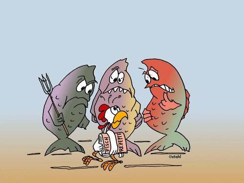 Cartoon: Fischrezepte (medium) by wista tagged fisch,fische,fischrezepte,kochbuch,huhn,hühner,buch,kochen,küche,ärger