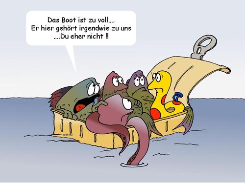 Cartoon: Ginger und Kalaschnikow 46 (medium) by wista tagged ginger,kalaschnikow,fische,sardinen,sardinenodose,dose,dosenfisch,das,boot,ist,voll,ente,schwimmente,über,bord,meer,fisch,krake,kalamar,tintenfisch