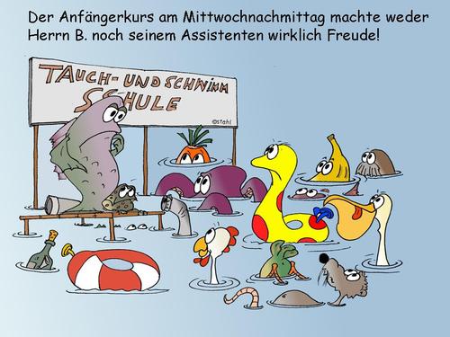 Cartoon: Ginger und Kalaschnikow 47 (medium) by wista tagged ginger,kalaschnikow,schwimmen,schwimmkurs,tauchen,tauchkurs,fisch,ente,krake,oktopus,ratte,schwimmreif,frosch,schüler,lehrer,schwimmlehrer,schwimmbad,banane,huhn,tauchlehrer