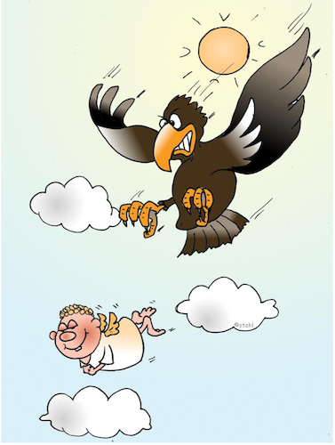 Cartoon: gotcha (medium) by wista tagged engel,adler,hölle,himmel,teufel,vogel,greifvogel,fliegen,beute