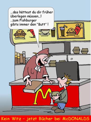 Cartoon: Mc-Lesen2 (medium) by wista tagged mcdonalds,mcdonald,mac,donald,lesen,bücher,hamburger,happy,meal,klassiker,stiftung,fischburger,fishburger