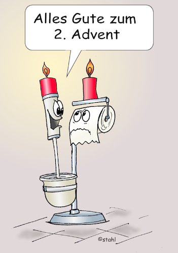 Cartoon: Zweiter Advent (medium) by wista tagged glückwunschkarte,karte,besinnlich,besinnlichkeit,advent,zweiter,erster,dritter,vierter,kerze,kerzen,adventskranz,adventskalender,tür,türchen,klo,klobürste,klopapier,klopapierhalter,glückwunsch,herzlichen,adventszeit,gebäck