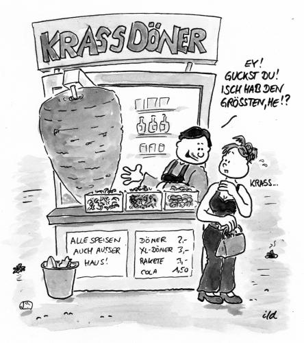 Cartoon: Den Größten (medium) by achecht tagged döner,größe,geschlechtsteil,ding,angeber,angeberei,krass,dönerbude,frau,sexismus,größenwahn,türke,kultur,tradition,essen,nahrung,ernährung,esskultur,imbiss,gastronomie,fast food,fleisch,döner kebab,handel,verkauf,penis,größe,geschlechtsteil,geschlecht,mann,frau,imponieren,flirt,flirten,anmache,spruch,balzverhalten,verhalten,anmachen,angeberei,angeber,glied,dönerbude,sexismus,größenwahn,krass,umgangssprache,slang,fast,food,döner,kebab