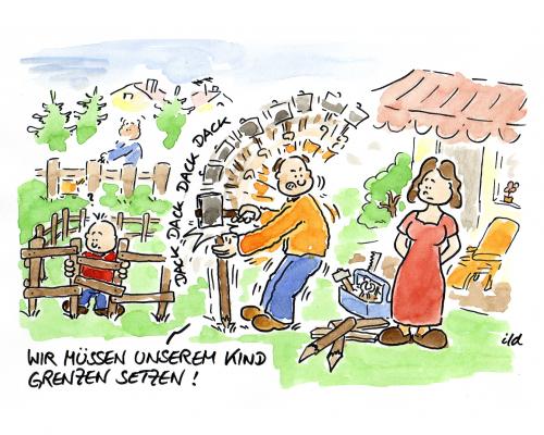 Cartoon: Grenzen setzen (medium) by achecht tagged heimwerken,heimwerker,handwerk,bauen,zaun,erziehung,setzen,grenzen,eltern,familie,kinder,kind,gartenarbeit,familie,kind,eltern,vater,kindheit,erziehung,gesellschaft,vorstellung,pädagogik,grenzen,zaun,einsperren,gefangen,gefängnis,freiheit,ansicht