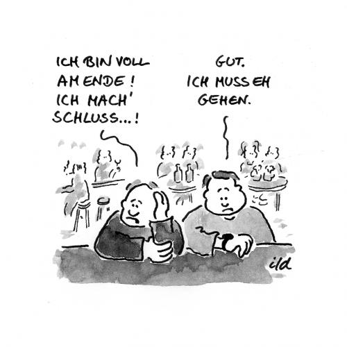 Cartoon: Voll am Ende (medium) by achecht tagged ende,schluss,machen,finish,end,suicidal,tendency,selbstmord,selbstmordgedanken,verständnis,verzweiflung,termindruck,zeit,bar,kneipe,mann,ende,schluss,selbstmord,tod,leben,freundschaft