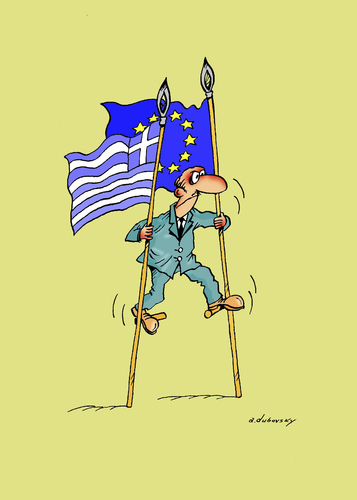 Cartoon: Greece stilts (medium) by Dubovsky Alexander tagged krisis,greece,stilts,flag,protest