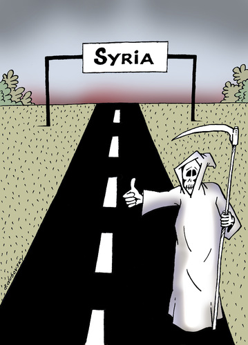 Cartoon: Hitchhikers Guide to Syria (medium) by Dubovsky Alexander tagged hitchhikers,guide,to,syria,war