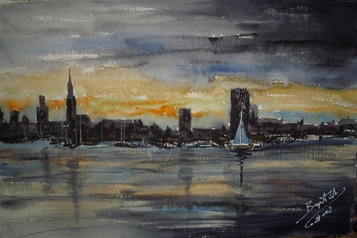 Cartoon: skyline from Antwerp (medium) by cabap tagged watercolor