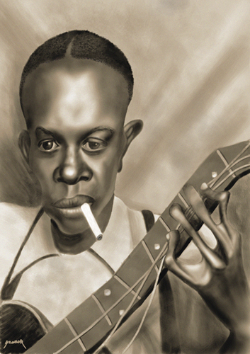 Cartoon: Robert Johnson (medium) by szomorab tagged robert,johnson,delta,blues,music,caricature,devil