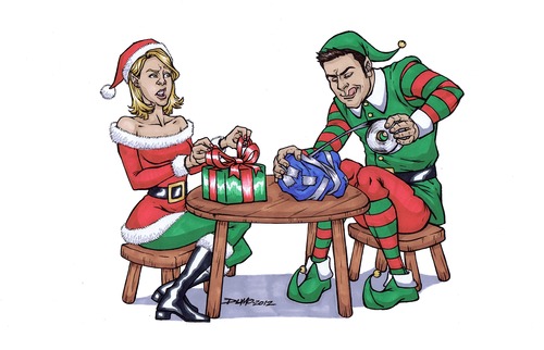 Cartoon: merry christmas (medium) by dumo tagged christmas,merry,elves,caricature,card