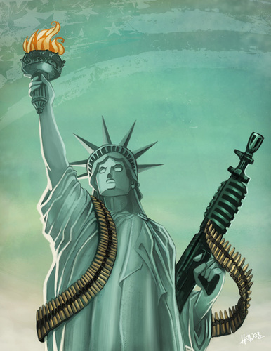 Cartoon: Lady Liberty (medium) by Hellder Gonzales tagged statue,of,liberty,freedom,color,war,eua