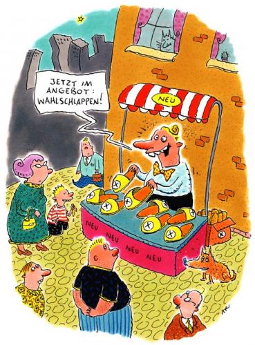 Cartoon: Angebot (medium) by ari tagged wahlstand,mann,angebot,politik,wahl,partei,wahlschlappe