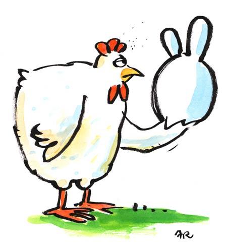Cartoon: Ei (medium) by ari tagged egg,chicken,ei,huhn,hase,ostern,eierskandal,fälschung,plikat