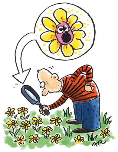 Cartoon: flower (medium) by ari tagged mann,blume,natur,lupe,schrecken,wiese