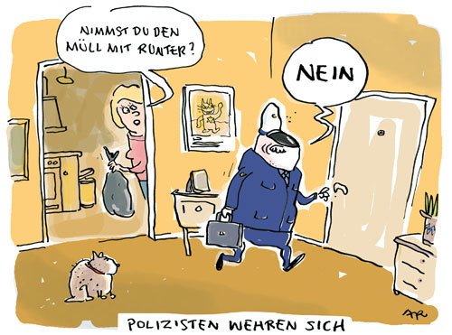 Cartoon: Polizeimüll (medium) by ari tagged polizei,taz,satire,kolummne,müll,anzeige,medien,zeitung,presse,beleidigung,müllhalde,polizeigewalt,protest,staatsgewalt