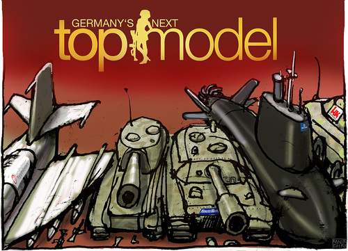 Cartoon: germanys next top model (medium) by Rainer Ehrt tagged waffenexport,waffen,rüstungsexport,armament,weapons,rüstungsindustrie,unterhaltung,unterhaltungsindustrie