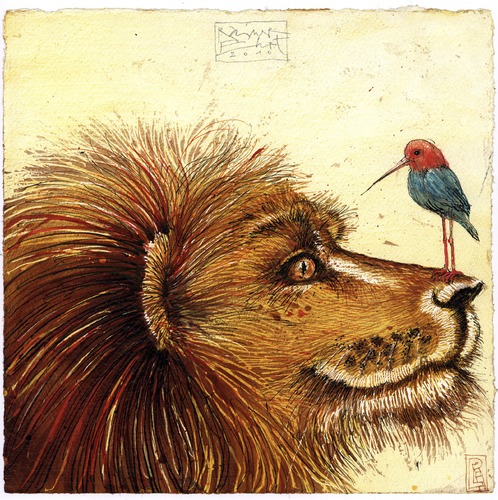 Cartoon: lion and kolibri (medium) by Rainer Ehrt tagged vision,peace,paradise,utopia,violence,kolibri,lion,lion,kolibri,violence,utopia,paradise,peace,vision