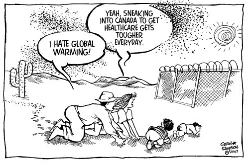 Cartoon: Heading north for health care (medium) by carol-simpson tagged health,care,global,warming,usa,canada