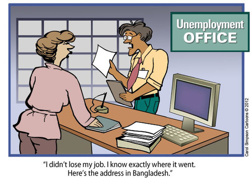Cartoon: Job loss (medium) by carol-simpson tagged outsourcing,capitalism,unemployment