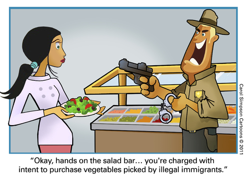 Cartoon: Salad Bar (medium) by carol-simpson tagged usa,bar,salad,immigration,labor,unions