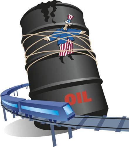 Cartoon: Tied to oil (medium) by carol-simpson tagged oil,mass,transit,environment