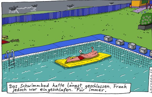Cartoon: Abend (medium) by Leichnam tagged abend,schwimmbad,frank,verstorben,tod,sterben,luftmatratze,freibad,geschlossen,leichnam,leichnamcartoon