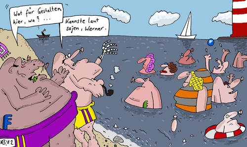 Cartoon: Am See (medium) by Leichnam tagged am,see,urlaub,hitze,sommer,baden,schwimmen,werner,gestalten,strand,freizeit