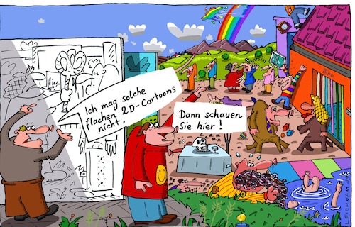 Cartoon: Antipathie (medium) by Leichnam tagged antipathie,3d,2d,leichnam,leichnamcartoon,cartoons,bunt,schwarzweiß,schauen,gucken,welt