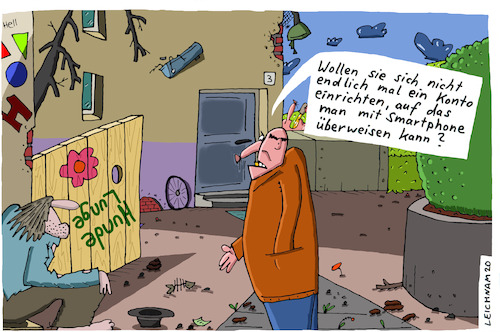 Cartoon: Bettler (medium) by Leichnam tagged bettler,geld,hut,smartphone,konto,überweisung,leichnam,arm,leichnamcartoon