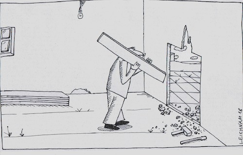 Cartoon: Brettertransport (medium) by Leichnam tagged brettertransport,idee,pragmatisch,hammer,meißel,türerweiterung,leichnam,leichnamcartoon