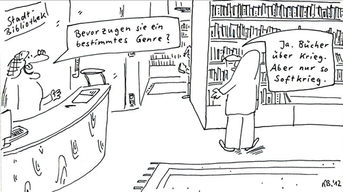 Cartoon: Bücher (medium) by Leichnam tagged bücher,bibliothek,krieg,genre,bevorzugt