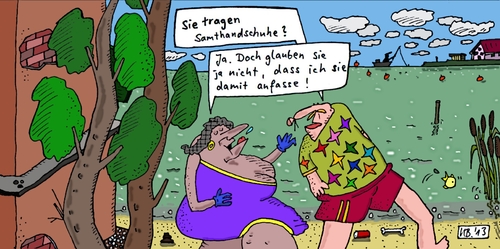 Cartoon: Dame und Herr (medium) by Leichnam tagged dame,herr,wasser,freizeit,urlaub,anfassen,erotik,samthandschuhe