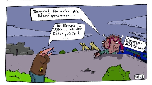 Cartoon: Damned! (medium) by Leichnam tagged damned,zahnräder,räder,kalle,unfall,verletzung