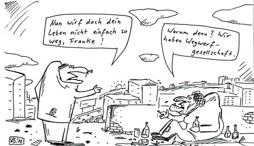 Cartoon: Das Leben (medium) by Leichnam tagged leben,wegwerfen,gesellschaft,leichnam,frauke,trinker,penner,obdachlos