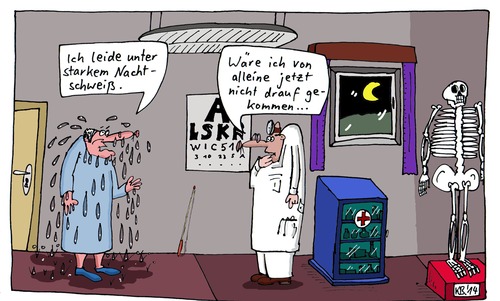 Cartoon: Das Leiden (medium) by Leichnam tagged leiden,arztpraxis,nachtschweiß,unangenehm,lästig