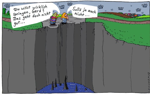 Cartoon: Der gute Gerd ... (medium) by Leichnam tagged gerd,springen,abgrund,schlucht,gefahr,leichnam,leichnamcartoon,vorsatz