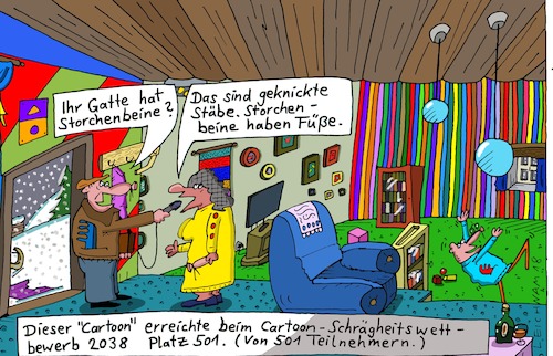 Cartoon: Der Reporter (medium) by Leichnam tagged reporter,gatte,storchenbeine,stäbe,geknickt,cartoon,wettbewerb,füße,leichnam,leichnamcartoon