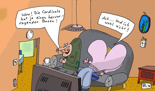Cartoon: Die Cardinale (medium) by Leichnam tagged cardinale,busen,brüste,hervorragend,filmabend,tv,ehe,leichnam