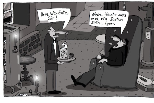 Cartoon: Diener (medium) by Leichnam tagged diener,igor,wc,ente,putzmittel,scotch,herrenhaus,leichnam,leichnamcartoon
