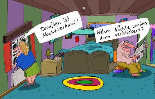 Cartoon: Draußen (medium) by Leichnam tagged draußen,nachtverkauf,schlafzimmer,leichnamcartoon,leichnam