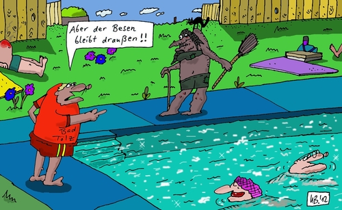 Cartoon: Entspannung im Sommer (medium) by Leichnam tagged entspannung,im,sommer,freibad,hexe,besen,schwimmen,freizeit,urlaub,sonne,wasser
