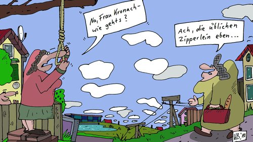 Cartoon: Frau Kronach (medium) by Leichnam tagged frau,kronach,zipperlein,suizid,strick,hängen,dorfklatsch
