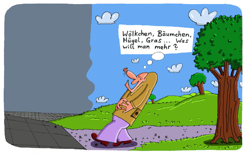 Cartoon: Genuss (medium) by Leichnam tagged genuss,wölkchen,bäumchen,hügel,gras,spaziergang,leichnam,leichnamcartoon