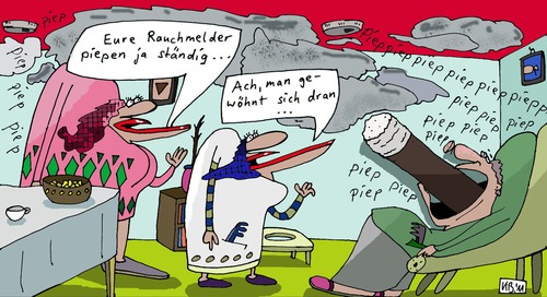 Cartoon: Gewöhnung (medium) by Leichnam tagged gewöhnung,leichnam,rauchmelder,feuer,alarm,piep