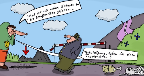 Cartoon: Gravitation (medium) by Leichnam tagged gravitation,erdnuss,ritze,straße,kran