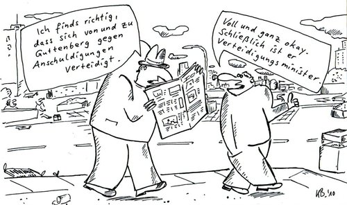Cartoon: Ich finds richtig (medium) by Leichnam tagged richtig,guttenberg,verteidigungsminister,gespräch,presse,zeitung,okay