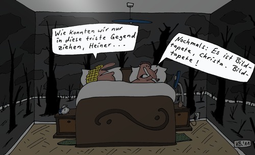 Cartoon: Karg und trist (medium) by Leichnam tagged karg,trist,leichnam,düster,finster,dunkel,heiner,christa,ehe,schlafzimmer,bildtapete,gegend,baumleichen,totholz