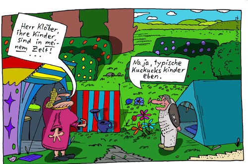Cartoon: Klöber (medium) by Leichnam tagged klöber,camping,kuckuck,zelt,zelten,kinder,aufschrei