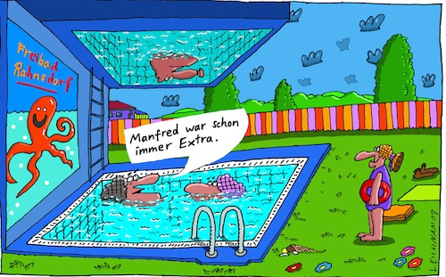 Cartoon: Manfred (medium) by Leichnam tagged manfred,freibad,schwimmbad,sommer,sonne,freizeit,extra,oben,unten,leichnam,leichnamcartoon